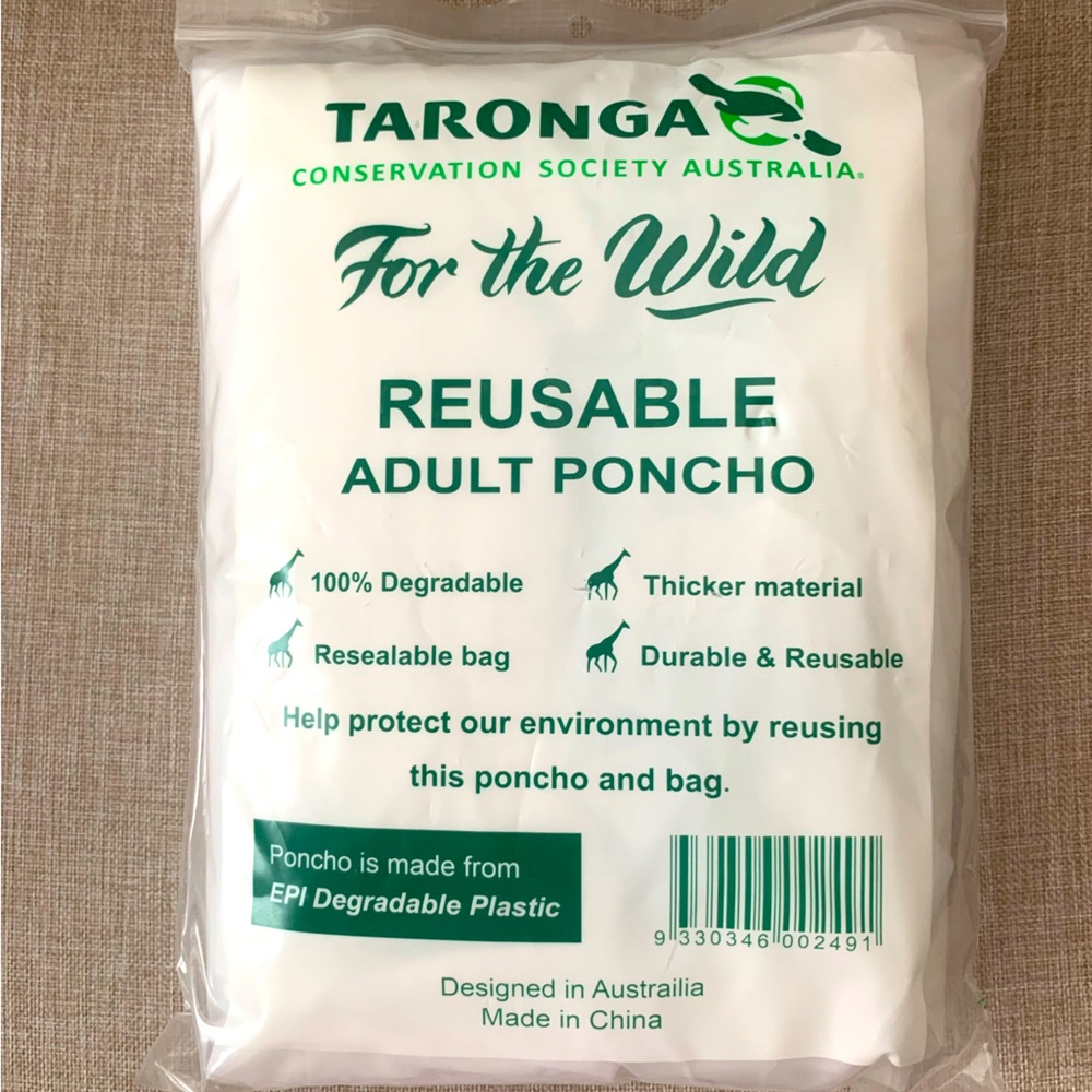 Taronga Rain Poncho: Adult Size, Reusable